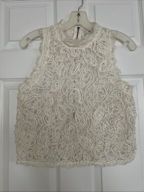 Zara Ivory Loop Lace High-Neck Camisole Style Haltered Top Delicate Looped Lace